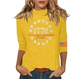Women's 3/4 Sleeve Patriotic Flag Printed Shirts Round Neck Casual Blouse 250th Anniversary USA America 250 Tops