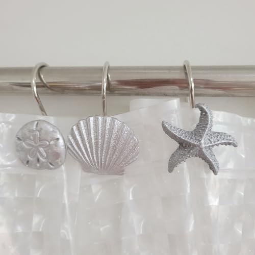 Twofishes Silver Starfish Shower Curtain Hooks S/12 Silver Seashell Shower Curtain Rings Pack of 12 Home Fashion Decorative Rust Proof Sea Anemone Shower Curtain Hooks Set of 12 by Twofishes - Used condition - Image 3