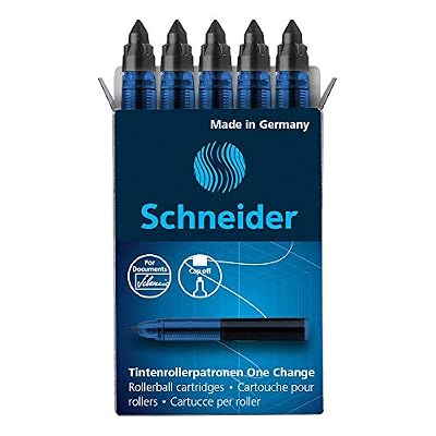 Schneider One Change Rollerball Refill Cartridges, 0.6 mm, Black Ink, Box of 5 Refill Cartridges (185401)
