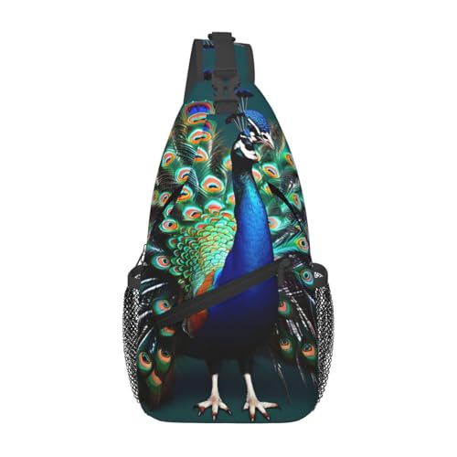 Mochila cruzada con estampado de pavo real para deporte