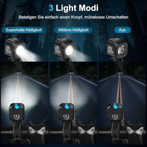 toptrek Fahrradlicht Vorne 5-8h Akkulaufzeit StVZO Fahrradlampe Vorne – Ansicht 6