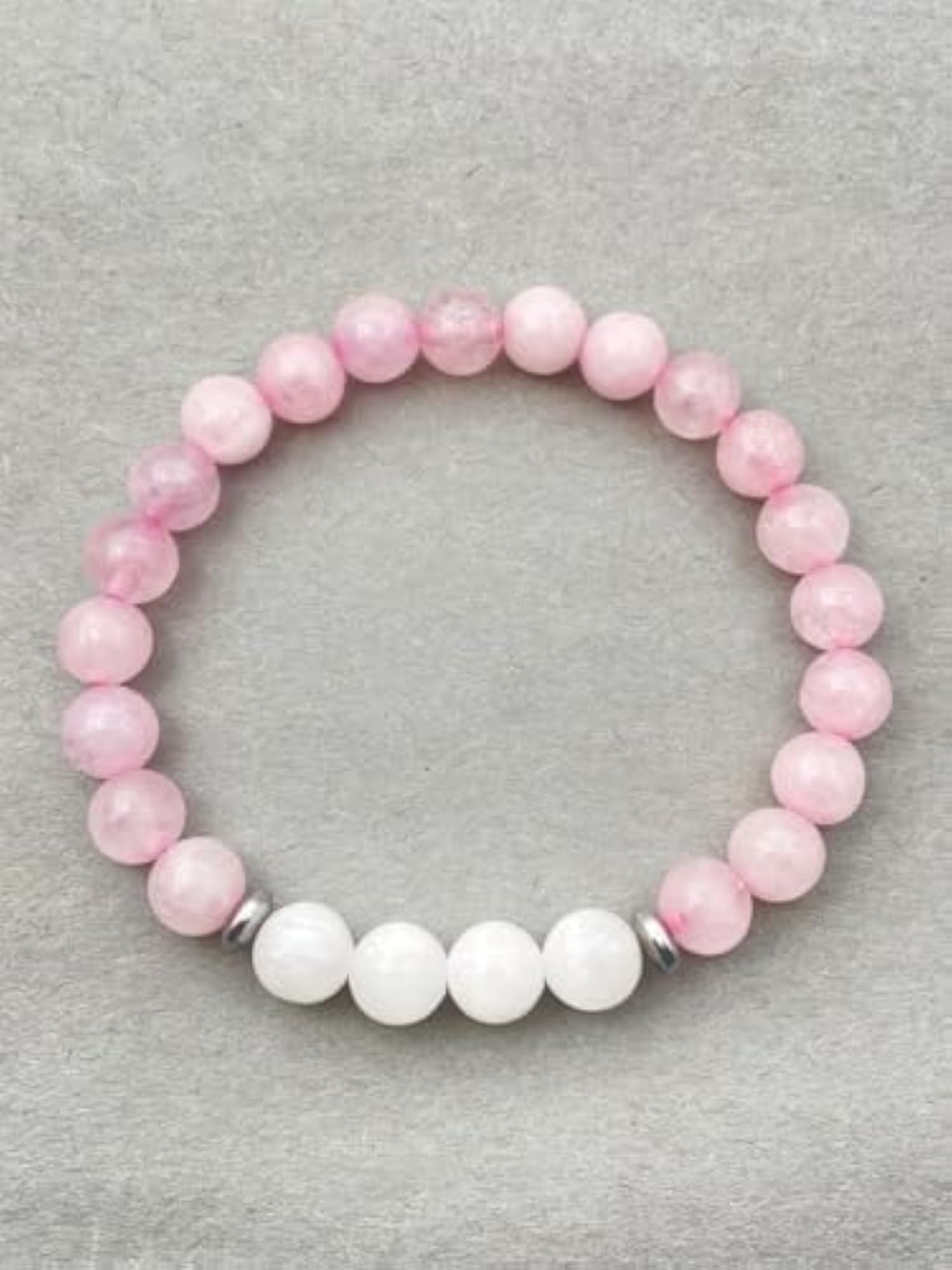 Natural Selenite & Rose Quartz 8mm Round Bead Stretchable Bracelet, Unisex