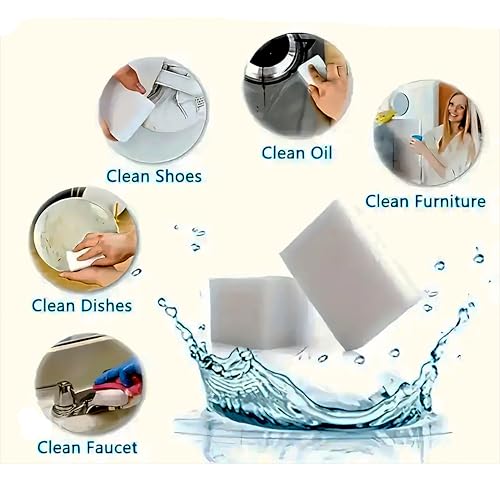 Image of 12 Powerful Magic Sponges Cleaning Eraser Melamine Sponge Foam Pads,Multi-Functional Household Cleaning Kitchen Dish Sponge for Furniture,Bathroom,Bathtub, Sink,Floor, Baseboard, Wall Cleaner
