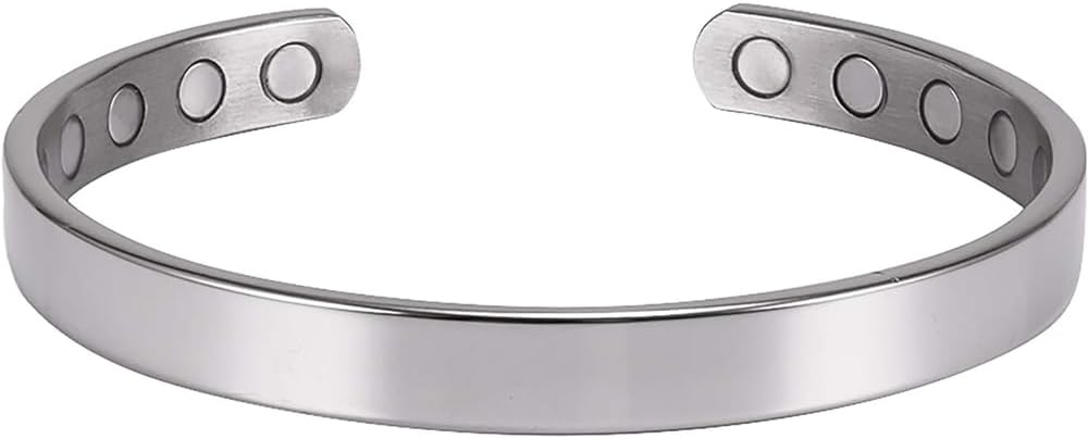 MagnetRX® Magnetic Bracelet for Men, Elegant Bangle, Golf/Tennis Elbow & Balance, Magnetic Bands for Men (Polished Silver, Medium)