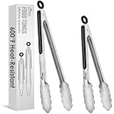 Hotec Pinzas de Cocina de Acero Inoxidable Mango de Silicona, Juego de 2 – 23cm, 30,5 cm, Pinzas de Metal de Bloqueo Para Alimentos con Agarre Antideslizante