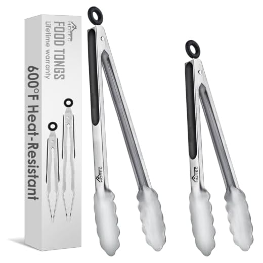 Hotec Stainless Steel Kitchen Tongs Set of 2 - 9" and 12", Locking Metal Food Tongs Non-Slip Grip