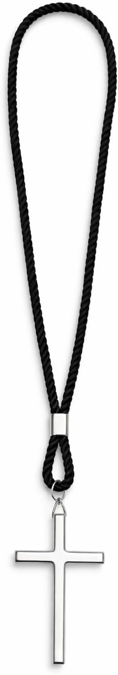 Black Clergy Cord with Stainless Steel Silver Cross