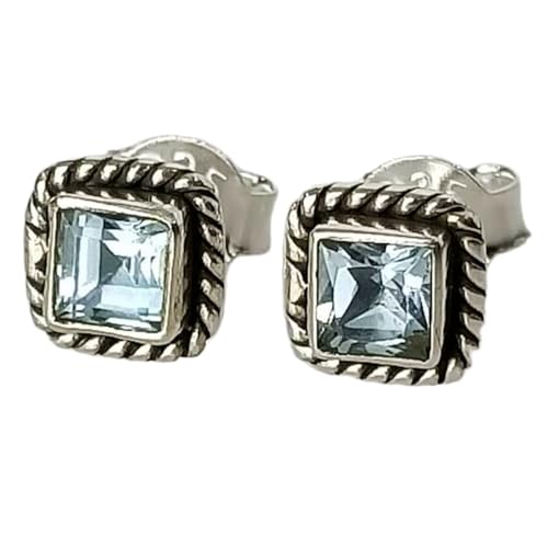 Boucles d'oreilles topaze bleue anti-ternissement argent 925 puces confort