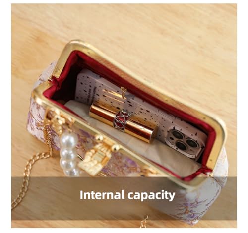 Image of Pearl Evening Bag for Women Lily Pattern Vintage Embroidered Floral Clutch Purse Evening Handbag Shoulder Crossbody Bags