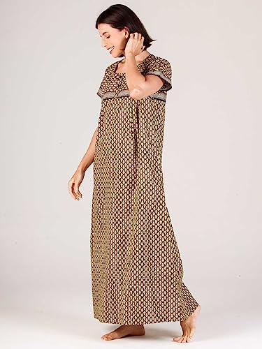 Image of Evolove Women's Cotton Long Maxi Night Gown Nighty Dress with Pocket & Stylish Button, Super Soft Comfortable (LNG-Button)