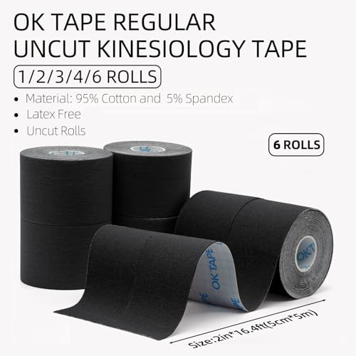 Image of OK TAPE Kinesiology Tape (6 Pack) Latex Free Cotton Uncut 2in x 16.4ft
