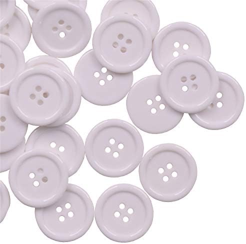 YAKA 80Pcs 1inch(25mm) Sewing Resin Buttons Round Shape 4 Holes Craft Buttons for Sewing Scrapbooking and DIY Craft White