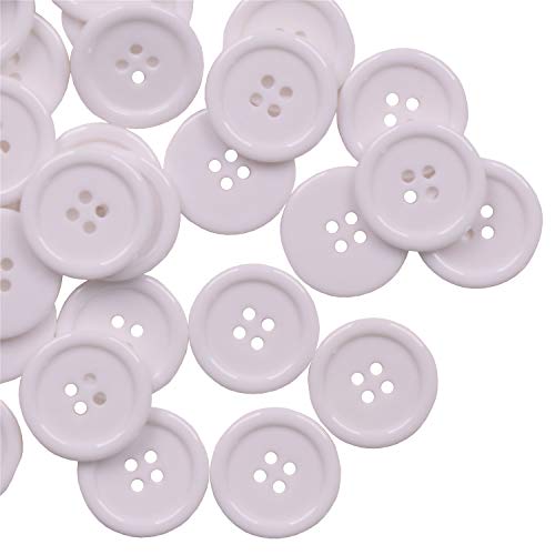Yaka 80Pcs 1Inch(25Mm) Sewing Resin Buttons Round Shape 4 Holes Craft Buttons For Sewing Scrapbooking And Diy Craft White #TOP22