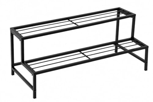 Image of 2 Tier Metal Plant Stand 24 Inch for Balcony & Living Room - Heavy Duty Black Iron Flower Pot Stand, Indoor Outdoor Vertical Plant Rack for Garden, Terrace & Home Decor (2 STEP)
