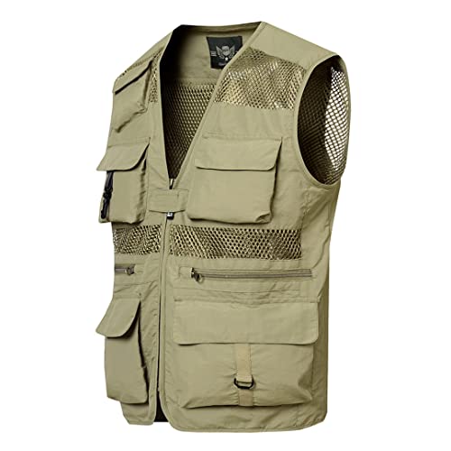 Men Multi-Pocket Classic Vest Unloading Solid Quick Dry Sleeveless Jacket Work Vest3