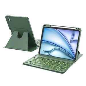 Funda para iPad Air de 11 pulgadas con teclado M3/M2 (2025/2024), funda giratoria de 360° y teclado retroiluminado desmontable, recortes de precisión y soporte para bolígrafo para iPad Air