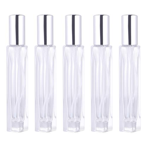 Frcolor スプレーボトル 10ML 霧吹き 香水 スプレー容器 ガラス 詰替ボトル 透明 小分けボトル ミストスプレー 旅行 携帯便利 5本セット(シルバー)