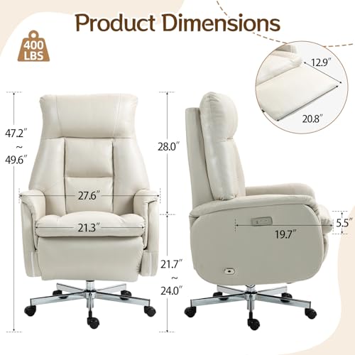 Image of ECOTOUGE Electric Office Chair with USB Charging, Recliner Executive Office Chair with Footrest, Big and Tall High-Back Desk Chair, 400LBS Weight Capacity, Microfiber, Beige