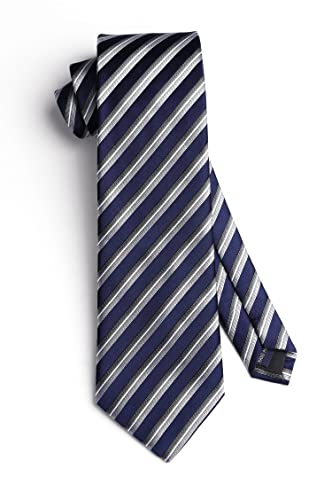 Image of HISDERN Mens Ties Set Stripe Plaid Ties for Men and Pocket Square Cufflinks Formal Silk Necktie Wedding Business
