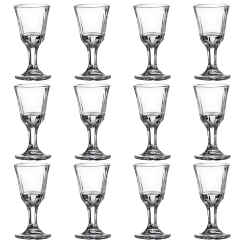 Peosaard Vasos de Vidrio pequeños, 12 Mini Vasos de chupito, Mini Copas de Vino Transparentes de 10 ml con Base, de Vidrio pequeños para Vino, Tequila, Whisky, licores