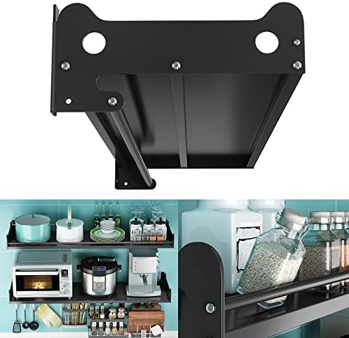 Stainless Steel Wall Shelf with 5 Hooks - Black Kitchen Storage Solution for Oven Utensils, Organize Pots & Pans, Durable and Stylish Kitchen Organizer