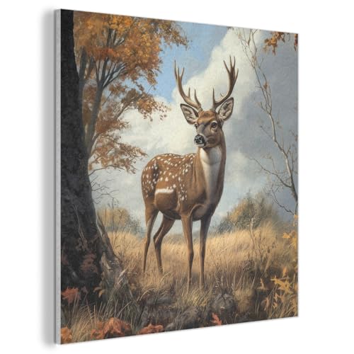 Décoration murale en feutre de 60x60 cm cerf couleurs d'automne