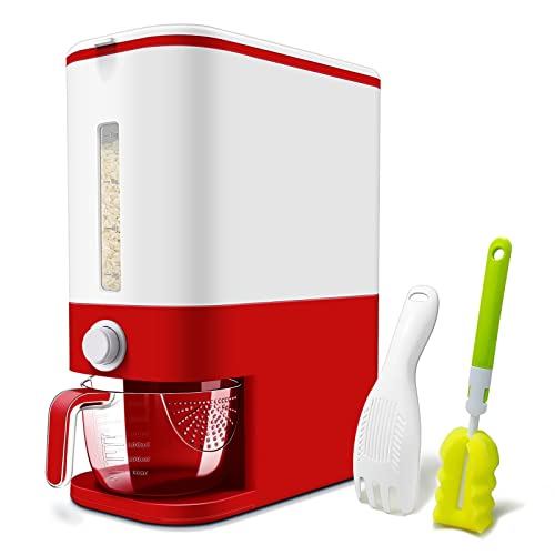 Lenwi 25 Lbs Rice Dispenser, Large Cereal Dry Food Storage Containers With Measuring Cup, Bpa-Free Household For Kitchen Pantry Organization-Red #TOP2
