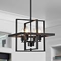 Yidelloc Black Chandeliers Rectangle Pendant Light Kitchen Island Vintage Farmhouse Light Fixture Rustic Cage Adjustable Height Ceiling Light for Dining Room Foyer Entryway Kitchen