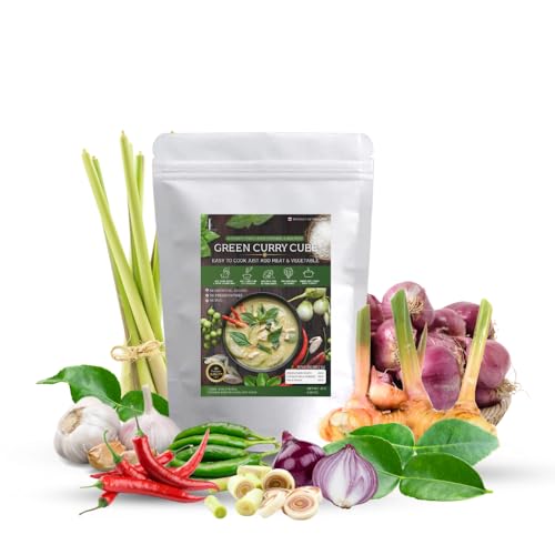 Green Curry Cube – Authentic Thai Green Curry Paste Cube, Ready-to-Use Instant Curry Block, Single-Serve for 2, No Color, No MSG, No Preservatives Added (1)