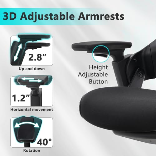 Image of CLATINA Ergonomic High Swivel Executive Chair with Adjustable Height Head 3D Arm Rest Lumbar Support and Upholstered Back for Home Office Black Mesh 2 Pack