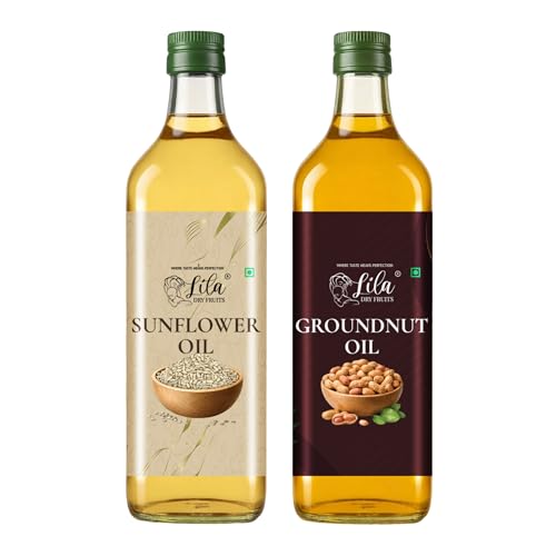 Image of LILA DRY FRUITS Frying Special Oil Combo (1L) | Groundnut Oil 500 ML & Sunflower Oil 500 ML | Ideal for Deep Frying, Indian Snacks, Cooking & Everyday Kitchen Use Pure & Unrefined Cold Pressed Oil