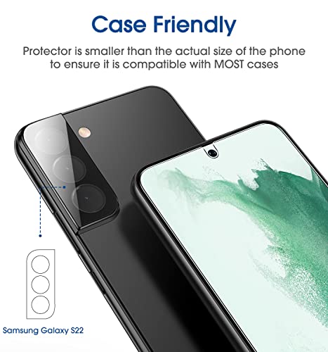 Amfilm Onetouch Screen Protector For Samsung Galaxy S22 5G 6.1 Inch, 9H Hardness With Camera Lens Protector, Easiest To Installation And Bubble Free, Tempered Glass, 2 Pack #TOP4