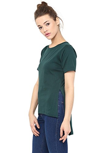 Image of Miss Chase Women's Green Solid High Low Slit Tops
