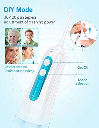 YOUNGDO Professional Cordless Dental Oral Irrigator - 300ML Portable and Rechargeable 4 Modes Water Spray for Teeth, with 4 Jet Tips, A Box of Dental Floss - Thumbnail 3