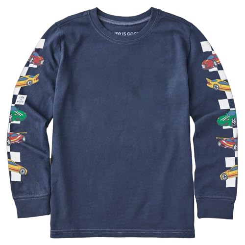 Life is Good. Kids Race Cars Long Sleeve Crusher Tee, Darkest Blue