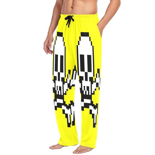 Qilmy Pixel Art Skull Men's Cotton Pajama Pants, Lightweight Lounge Sleepwear with Drawstring and Pocket4