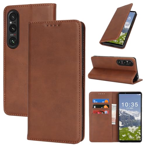 �Ή� Xperia 1 VII �P�[�X �蒠�^ �X�}�z�P�[�X �G�N�X�y���A1 vii SO-51F SOG15 XQ-FS44 �J�o�[ �蒠�^ �J�[�h�X���b�g�A�L�b�N�X�^���h ���U�[(�_�[�N�u���E��)