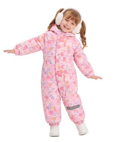 Image of JiAmy Baby Kids Snowsuit Waterproof Windproof Pink Flowers 4-5 Years