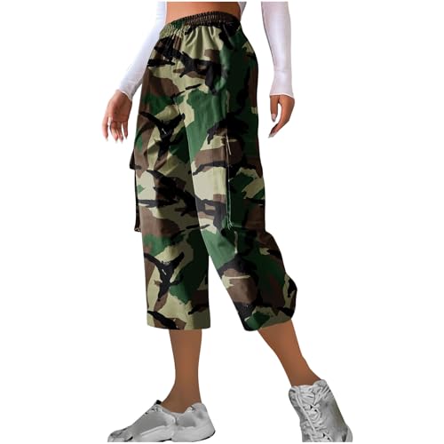 Women's Cargo Capris Pants Loose Casual Hiking Trousers Lightweight Travel Summer Camouflage Cropped Pants Pockets