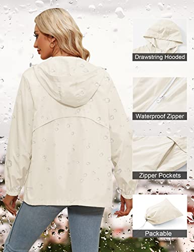 Tisfeer Laufjacke Damen Sommer Wasserdicht Atmungsaktive Regenmantel Windbreaker Packbar Faltbare Regenjacke(Beige,XL)