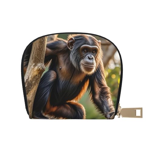 Climbing Chimpanzees Print Credit Card Holder, PU Leather Small Card Bag Wallets with Zipper for Women Men id Business Card