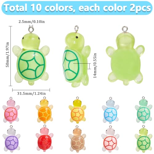 SUNNYCLUE 20Pcs 10 Colors Glow in The Dark Turtles Miniature Turtle Figurines Resin Luminous Summer Sea Ocean Animals Tortoise Charm for Jewellery Making Charms Garden Decor Micro Landscape DIY Crafts - Image 2