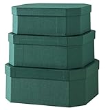 Soul & Lane Octagon Textured Decorative Boxes for Organizing, Set of 3 Nesting Cardboard Storage Containers for Gifts, Durable Memory Boxes for Keepsakes, Forest Green