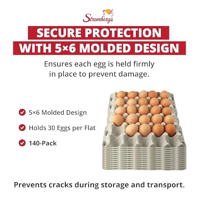 Stromberg's 30-Count Paper Egg Filler Flats, Biodegradable Bulk Egg Trays for Chickens and Ducks, Eco-Friendly Egg Flat for Safe Transport, Storage, and Sale, 140-Pack (Eggs Not Included)