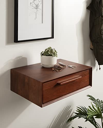 Kate And Laurel Mccutcheon Floating Wood Storage Shelf, 18 X 12 X 6, Walnut Brown, Decorative Transitional Floating Wall Shelf With A Concealed Cubby Compartment #TOP1
