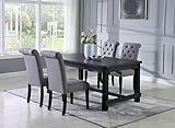 Roundhill Furniture Aneta Antique Black Finished Wood Dining Set, Table with Four Chairs, Gray