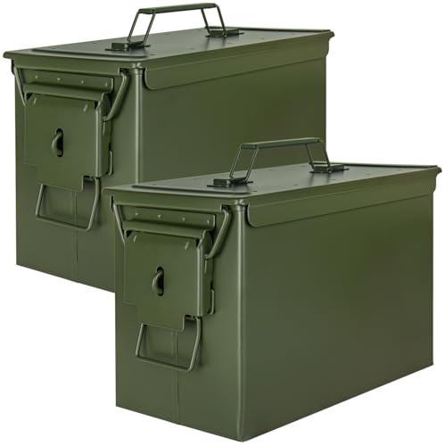 Trucky Juego de 2 cajas de munición Ammo, caja de metal, caja de munición con tapa, 33 x 19 x 23 cm, color verde militar