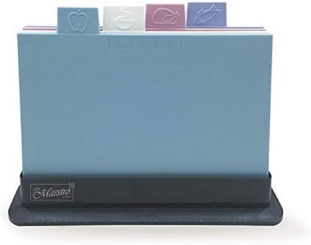 Coloured Chopping Board Set Non-Slip Set of 4 Colour-Coded Chopping Boards Including Stand Dishwasher Safe for Fruit Hot Meat Fish
