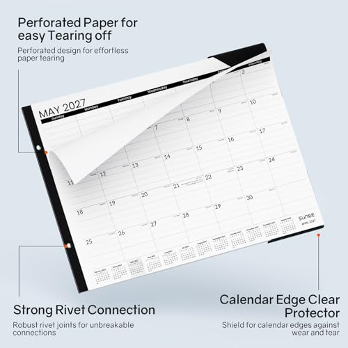 Image of SUNEE Desk Calendar 2026 Large 22x17 from July 2026 to December 2027, Extra Large Desktop Monthly Calendar Pad 18 Months For Teacher or Office, Desk Top, Black Minimalism