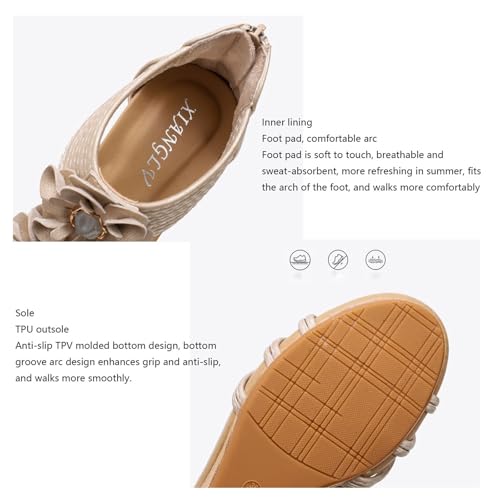 Women's Wedge Sandals, Womens Open Toe Flower Beaded Back Zip Boho Wedge Sandals, Comfortable Summer Platform Breathable Beach Shoes, for Outdoor, Daily, Party, Wedding,Work, Leisure2